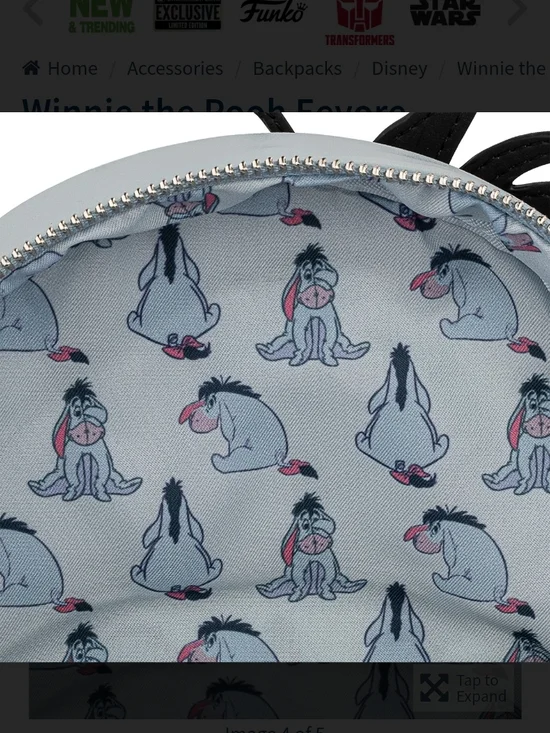 Loungefly Eeyore Character Mini Backpack in Light Blue with Pink Bow Charm - Picture 5 of 6